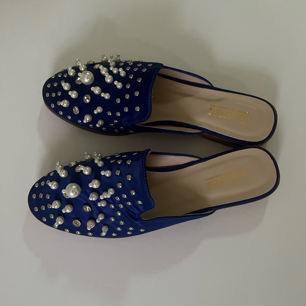 Catherine Malandrino Embellished Mules Satin Royal Blue - Picture 4 of 4